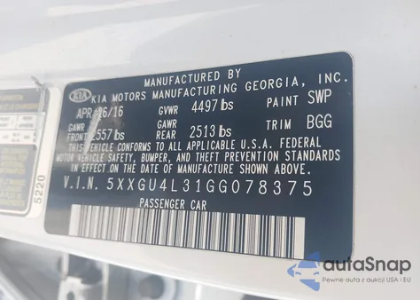 2016 Kia Optima Ex from USA, damaged, VIN 5XXGU4L31GG078375